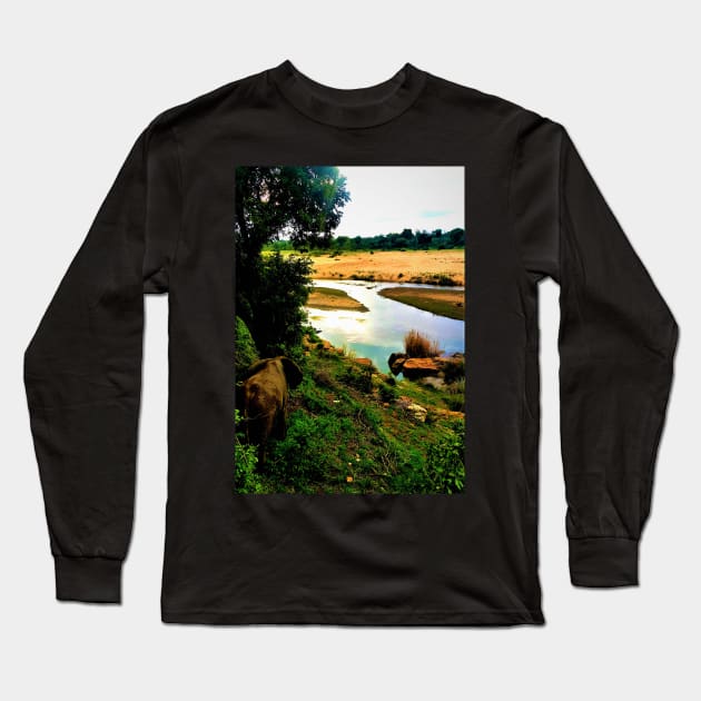 Crocodile River Elephant Long Sleeve T-Shirt by Fitra Design